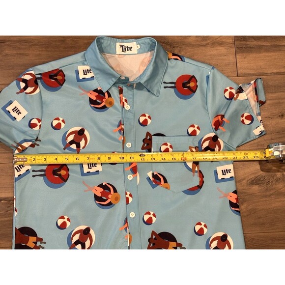 Miller Lite Beer Summer Beach Pool Short Sleeve Button Up Shirt Size Medium - Picture 3 of 5